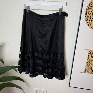 W.D.N.Y Black Tulle Overlay Midi Skirt with Ribbon Stripes – Size 8